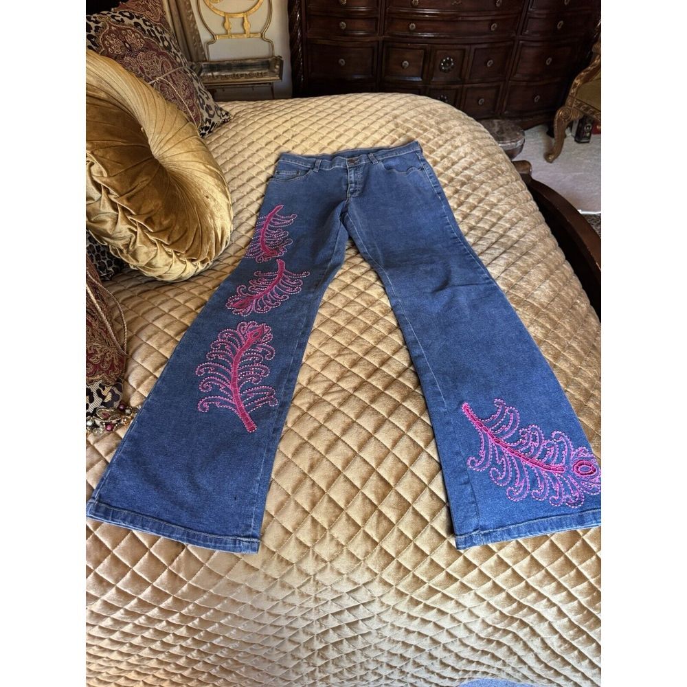 Womens Gabby D Vintage Jeans 8 Floral/Boho/Pink  Embroidered/Beaded‎ Y2K Western